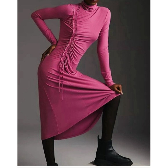 Anthropologie Dresses & Skirts - Anthropologie‎ Daily Practice Ruched Cowl Neck Cozy Midi Dress Pink sz M
